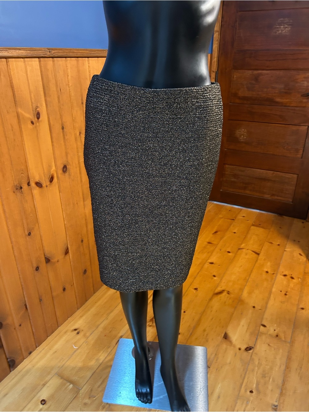 Metallic Black and Gold Knit Pencil Skirt NWT